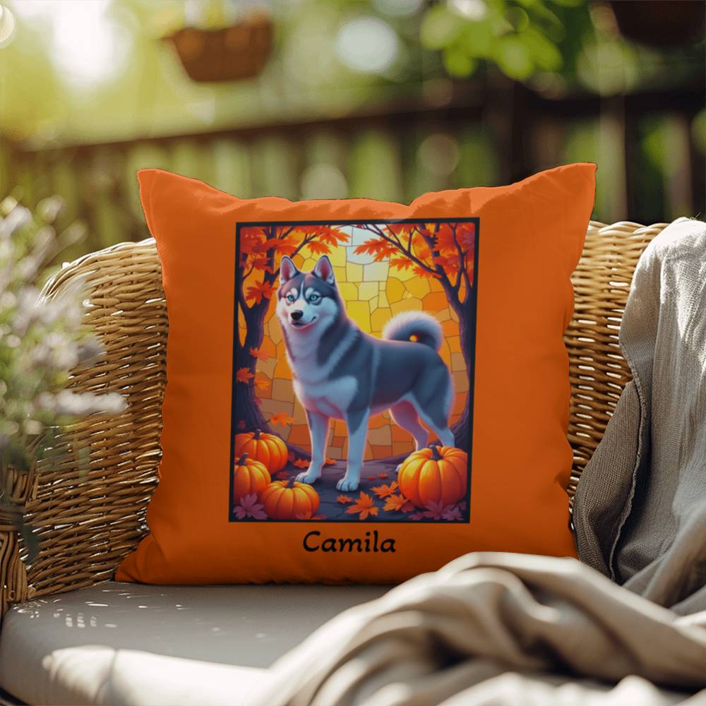 Dark Grey Husky blue eyes pillow, custom indoor outdoor dog cushion, cozy accent for Husky fans - MySisterIsASurvivor