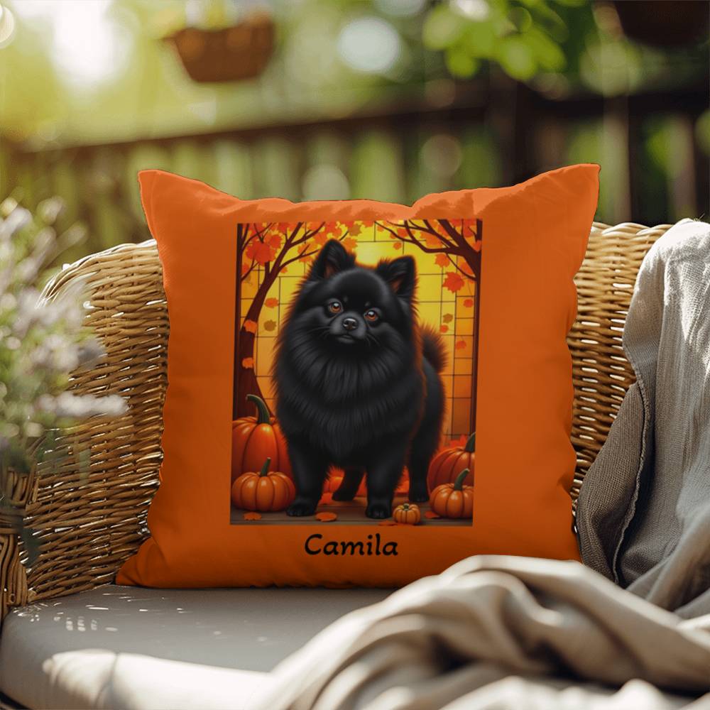 Black Pomeranian indoor outdoor pillow, custom dog cushion, cozy pet accent gift for dog lovers