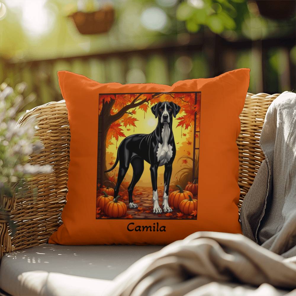 Great Dane Mantle Coat Throw Pillow, Personalized Indoor Outdoor Dog Cushion, Home Decor Accent