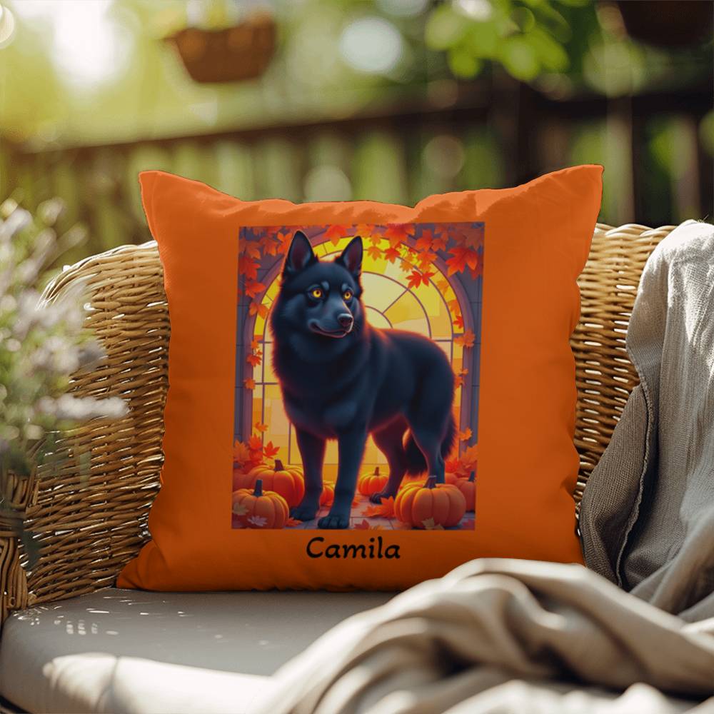 Black Siberian Husky pillow amber eyes, personalized indoor outdoor dog cushion for Husky lovers - MySisterIsASurvivor