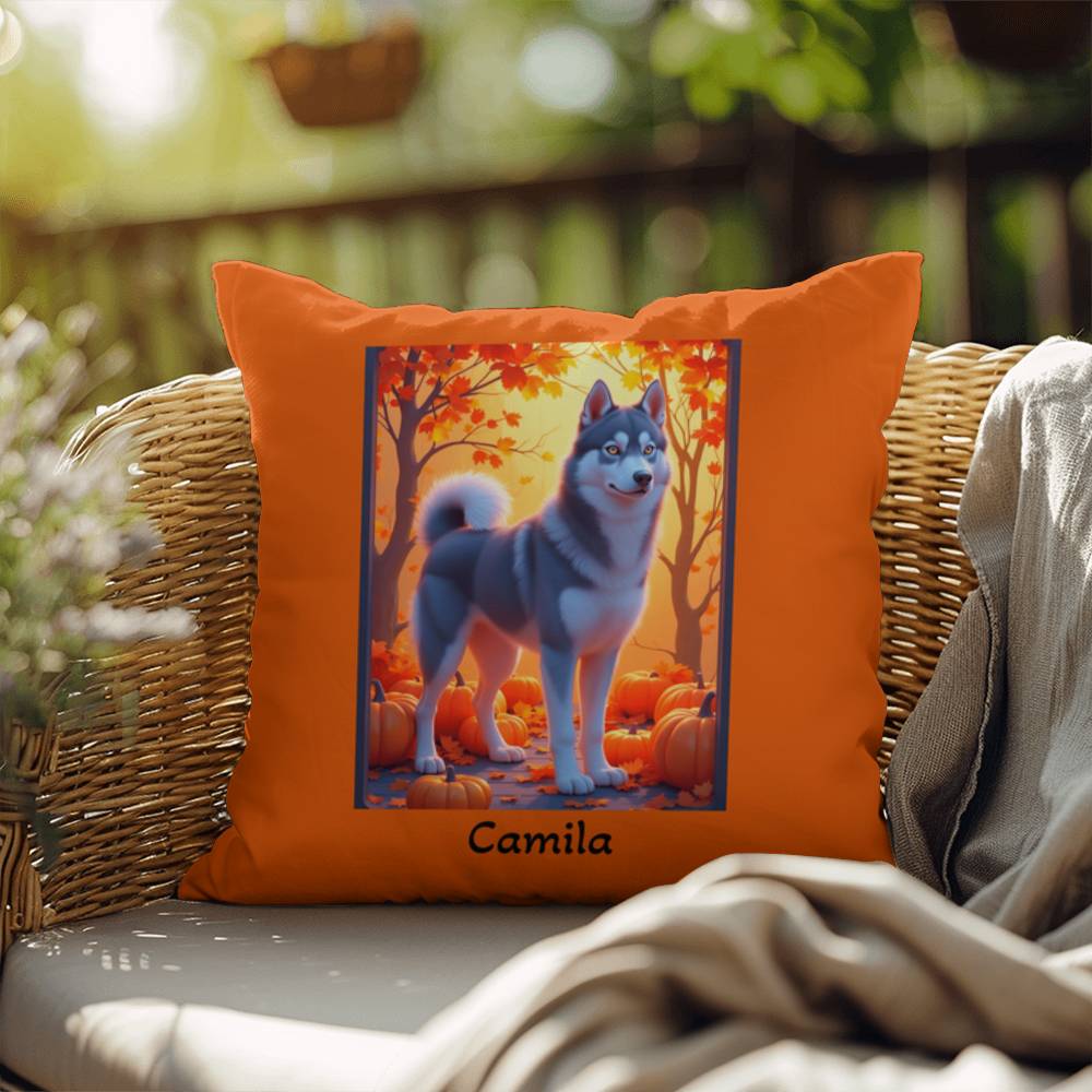 Dark Grey Husky amber eyes pillow, personalized indoor outdoor dog cushion for Husky lovers - MySisterIsASurvivor