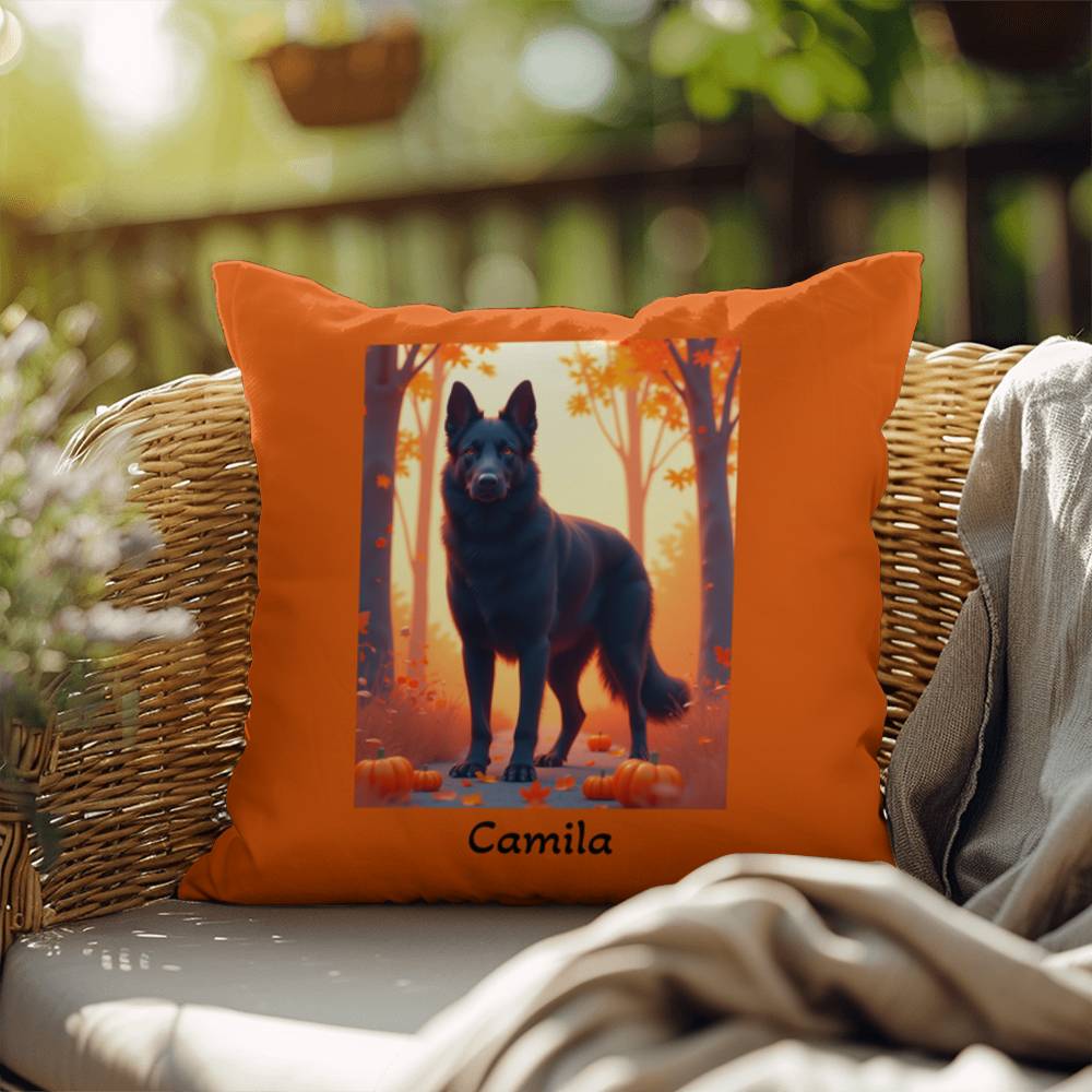 Black German Shepherd pillow, personalized indoor outdoor dog cushion, water-resistant GSD decor - MySisterIsASurvivor