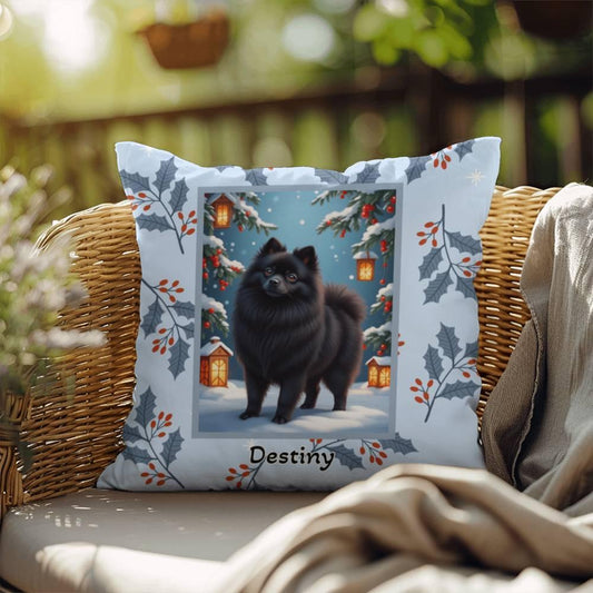 Shop our pomeranian black winter throw pillow featuring the 18" x 18" style option from MySisterIsASurvivor.