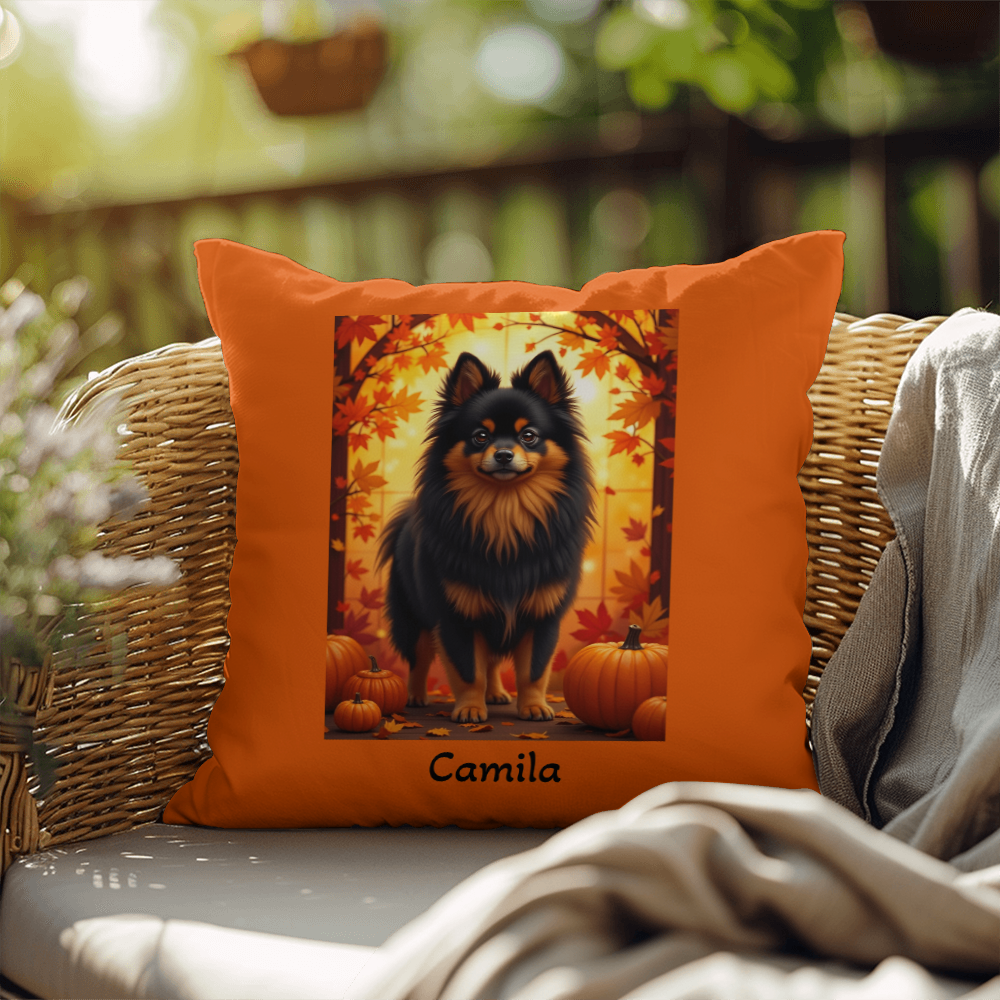 Black and Tan Pomeranian indoor outdoor pillow, personalized dog cushion, pet lover home decor