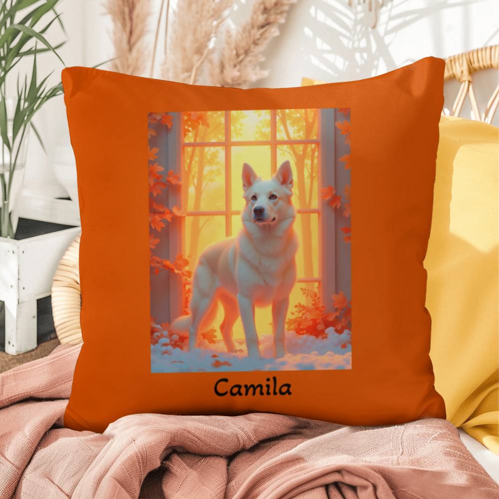 Cream German Shepherd pillow, personalized indoor outdoor GSD cushion, water-resistant decor - MySisterIsASurvivor