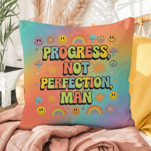 Progress Not Perfection man pillow, indoor outdoor encouragement and retro growth support - MySisterIsASurvivor