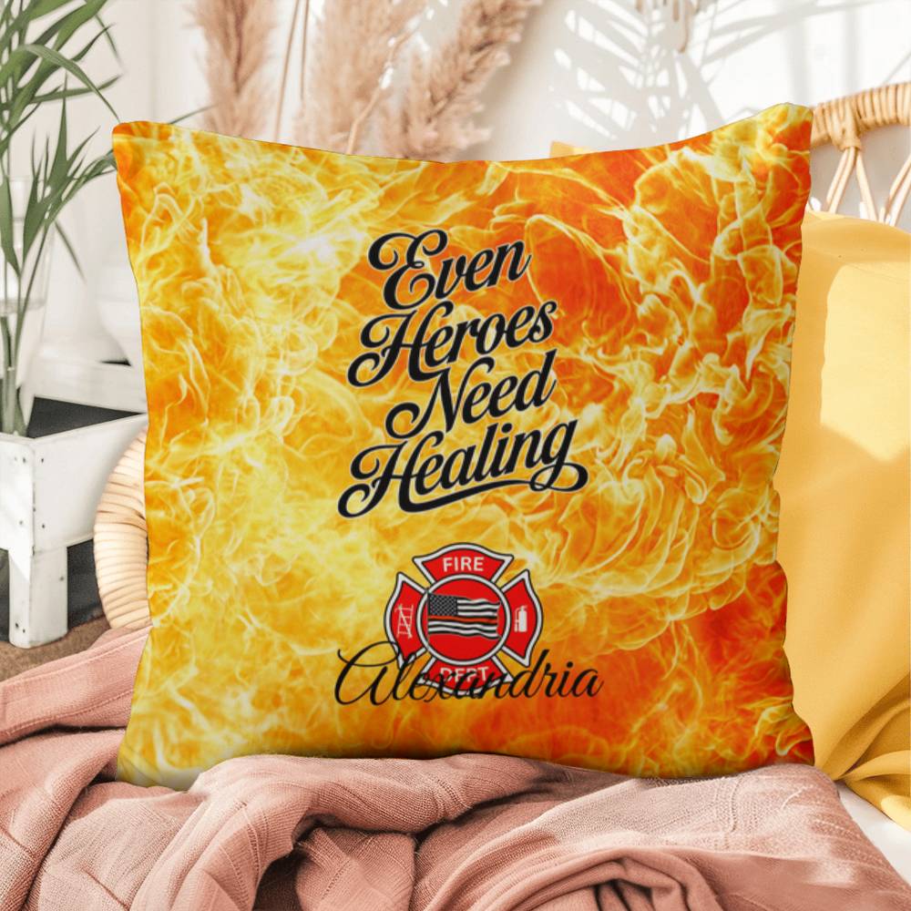 A pillow designed for first responders, offering support and encouraging healing, recognizing that even heroes need time to recover.
