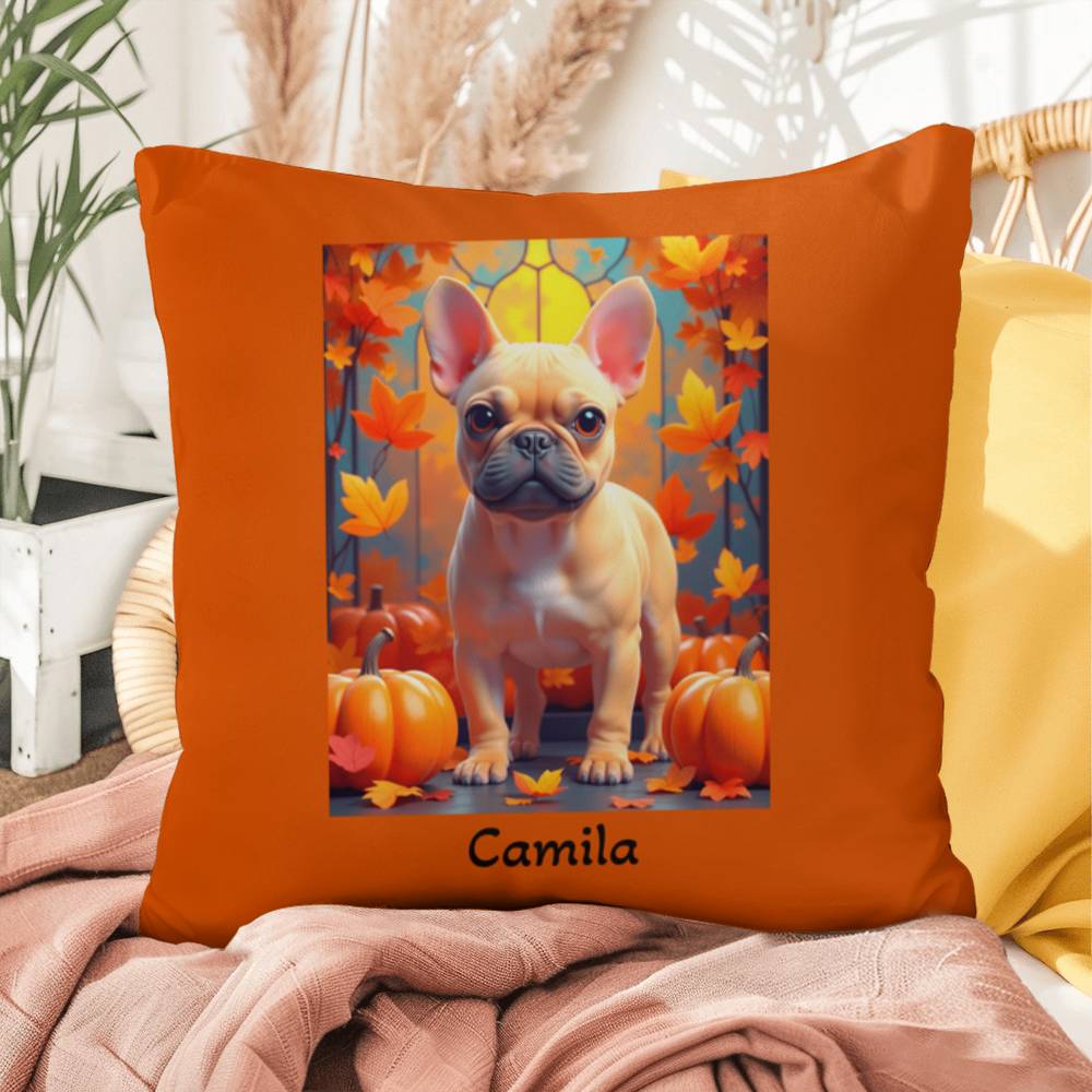 Fawn French Bulldog pillow, personalized indoor outdoor dog cushion, custom Frenchie accent - MySisterIsASurvivor