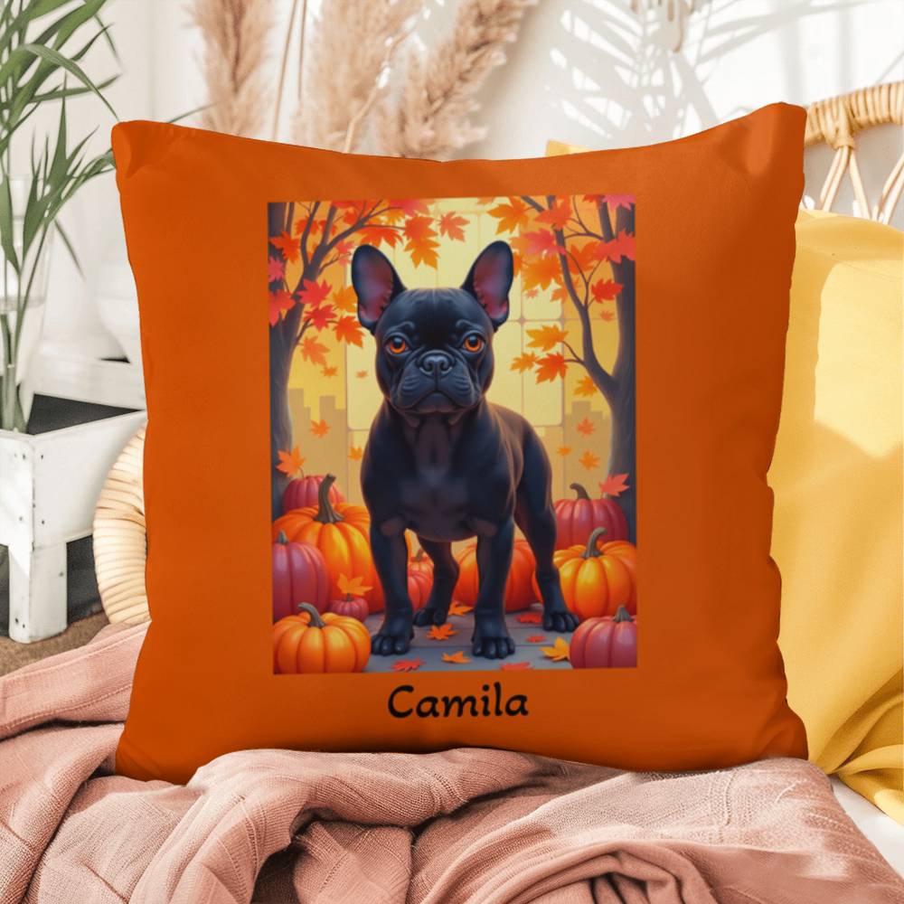 Black French Bulldog pillow, personalized indoor outdoor dog cushion, custom Frenchie decor - MySisterIsASurvivor