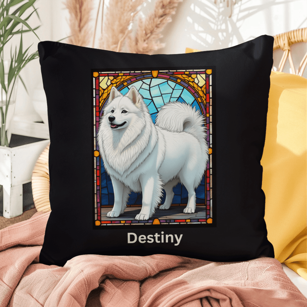 American Eskimo Stained Glass Pillow, personalized home and patio décor for dog lovers