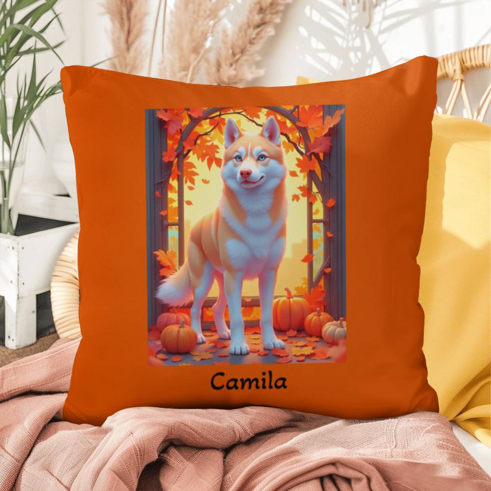 Light Red Husky blue eyes pillow, custom indoor outdoor dog cushion, pet owner patio decor - MySisterIsASurvivor