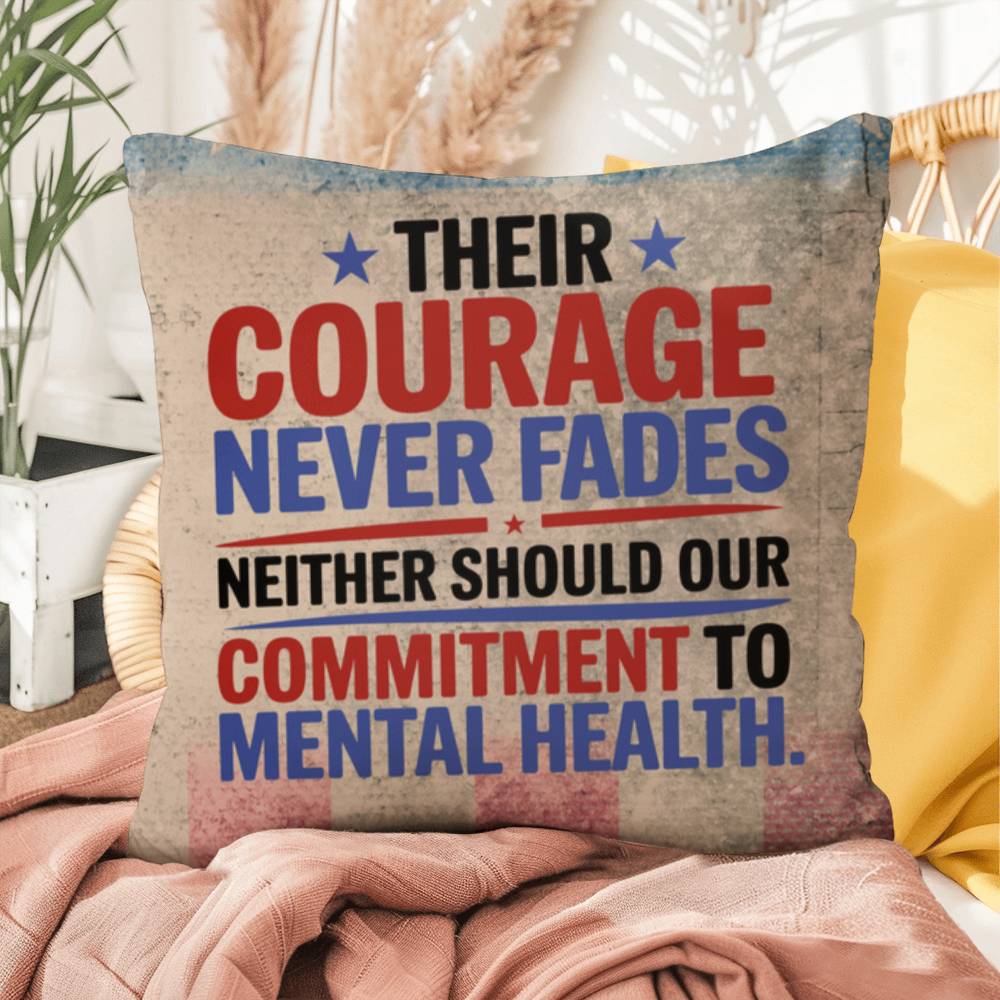 Their Courage Never Fades personalized veteran support pillow with military tribute and PTSD awareness message