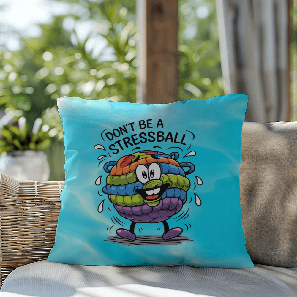 Personalized "Don’t Be A Stress Ball" indoor/outdoor pillow, mental health support cushion for anxiety relief.
