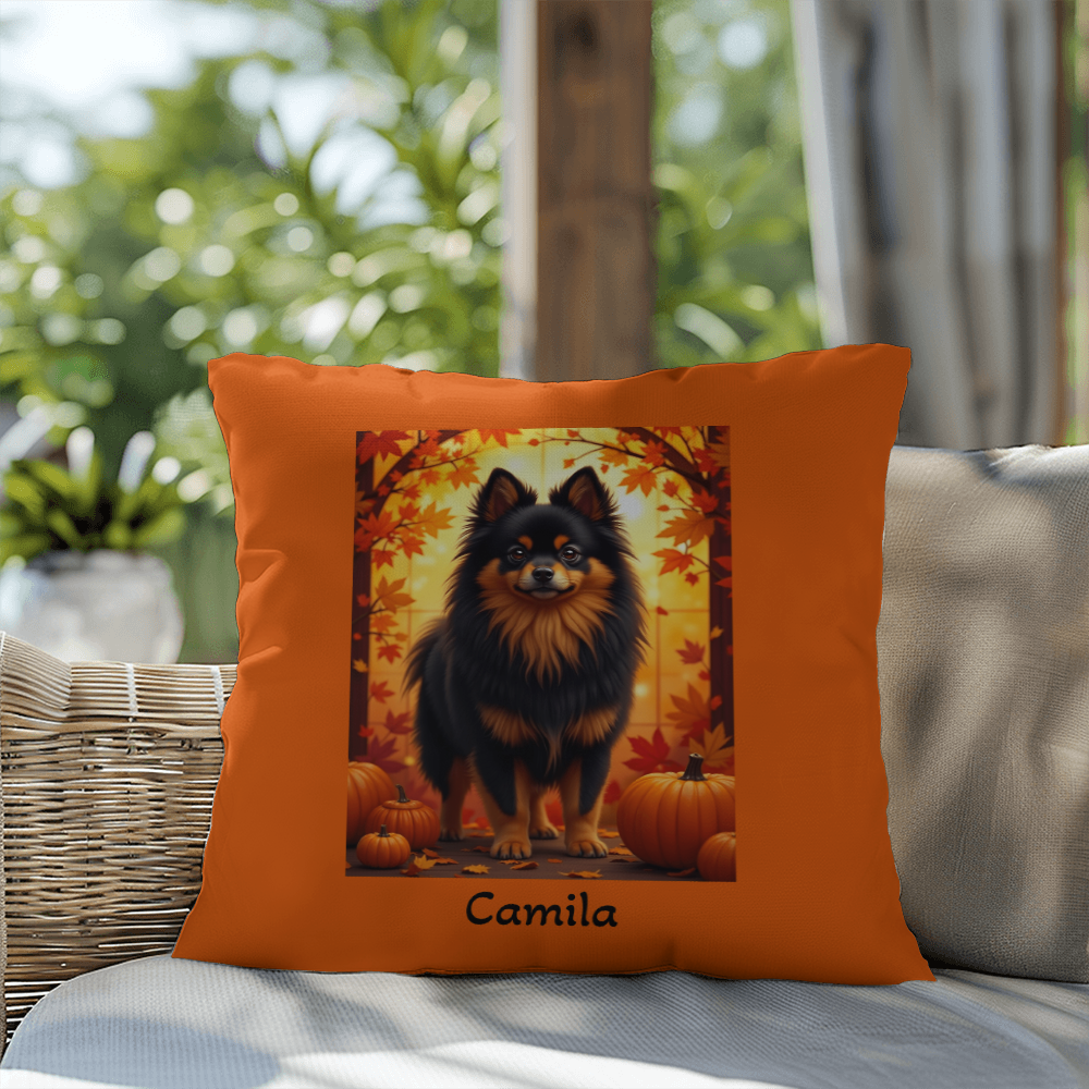 Black and Tan Pomeranian indoor outdoor pillow, personalized dog cushion, pet lover home decor