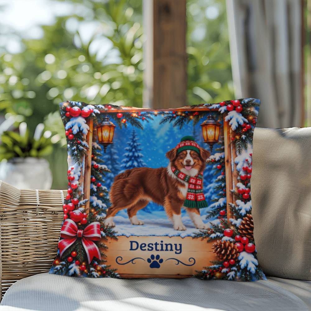 Australian Shepherd (Red Tri-Color Coat) - Personalized Aussie Throw Pillow, Dog Lover Winter Decor