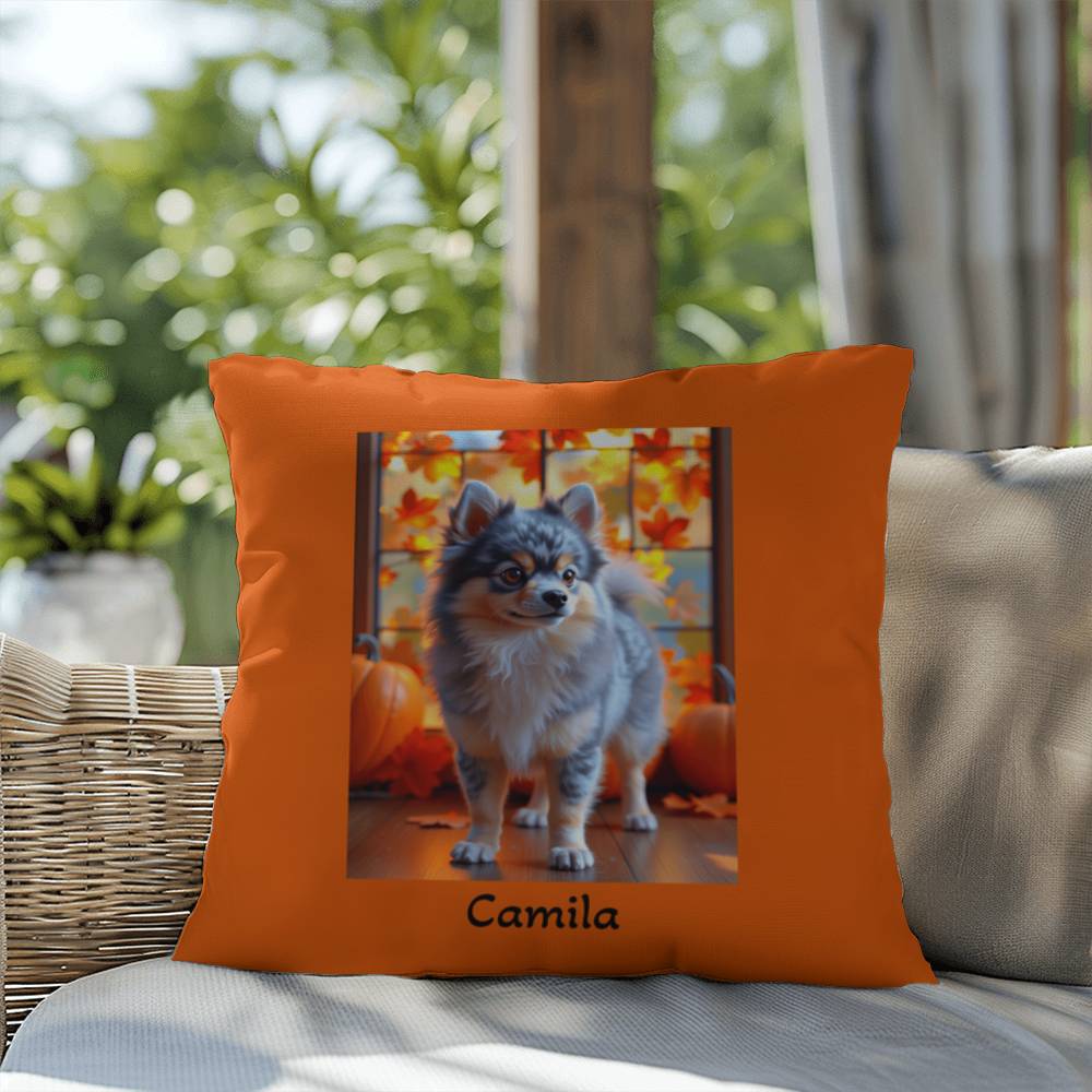 Blue Merle and Tan Pomeranian indoor outdoor pillow, personalized dog cushion, pet lover decor