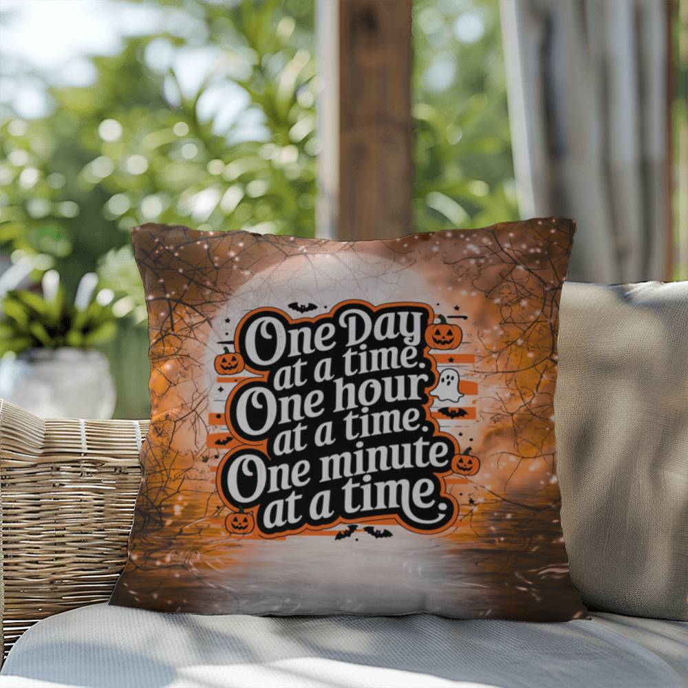 Mental health indoor/outdoor pillow with “One Day At A Time” for self-care and coping