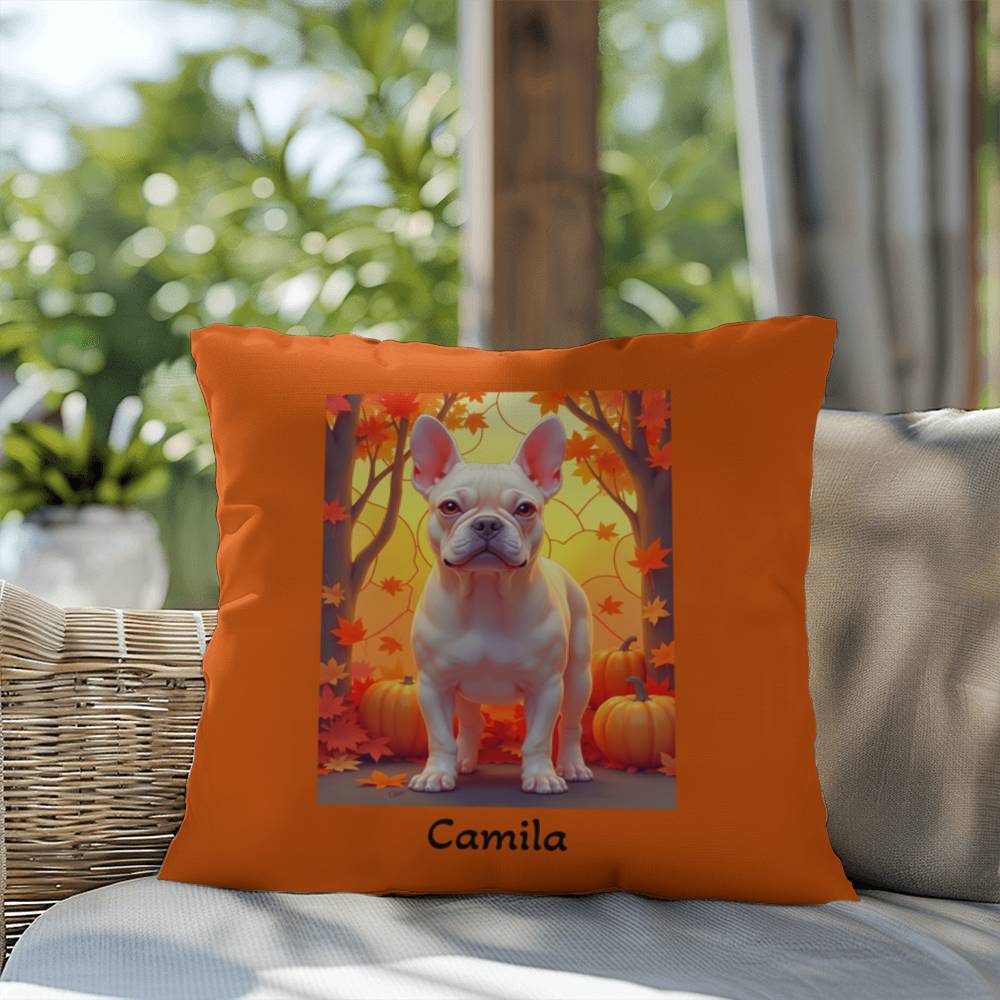 Cream French Bulldog pillow, personalized indoor outdoor Frenchie cushion, custom dog gift - MySisterIsASurvivor