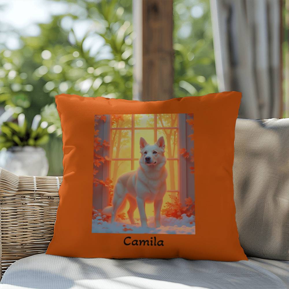Cream German Shepherd pillow, personalized indoor outdoor GSD cushion, water-resistant decor - MySisterIsASurvivor