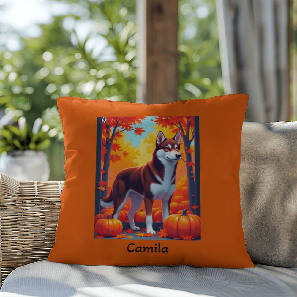 Dark Red and White Husky amber eyes pillow, personalized indoor outdoor dog cushion for Husky fans - MySisterIsASurvivor