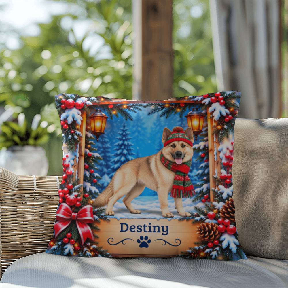 German Shepherd (Cream Coat) - Personalized Winter Name Pillow, Soft Woodland Decor for Dog Lovers