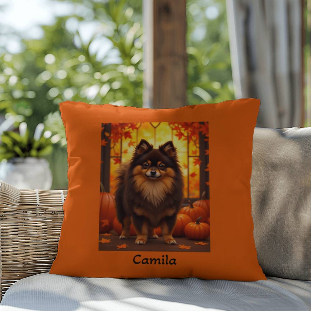 Chocolate and Tan Pomeranian indoor outdoor pillow, personalized dog cushion, pet decor gift