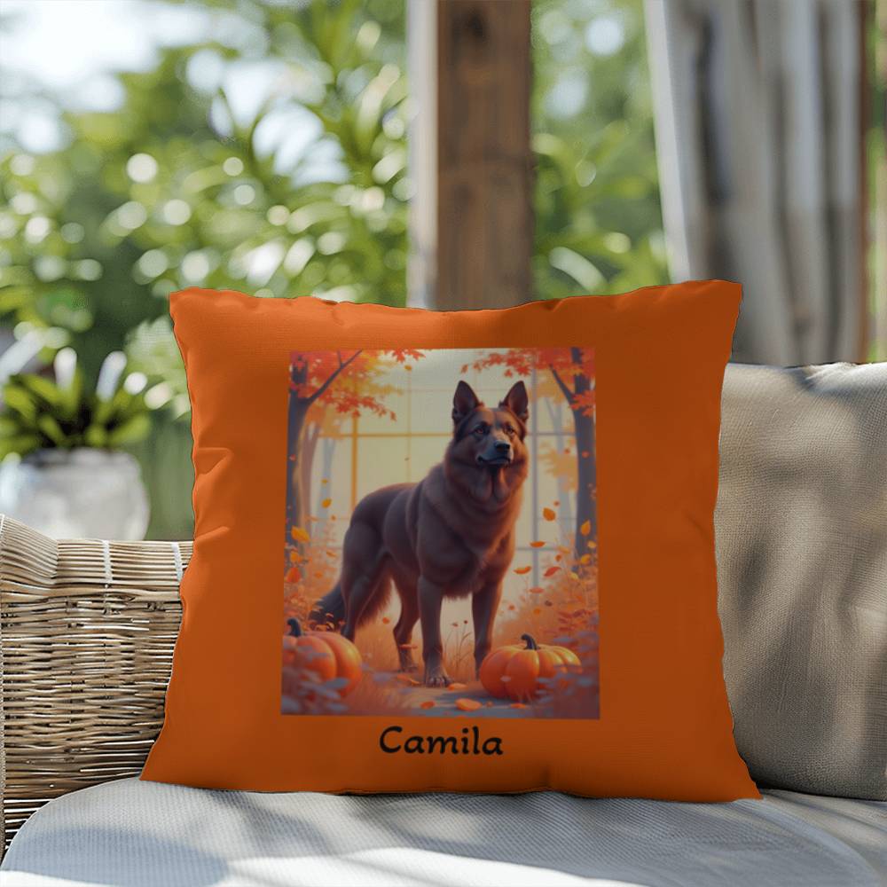 Liver German Shepherd pillow, personalized indoor outdoor dog cushion, water-resistant accent - MySisterIsASurvivor
