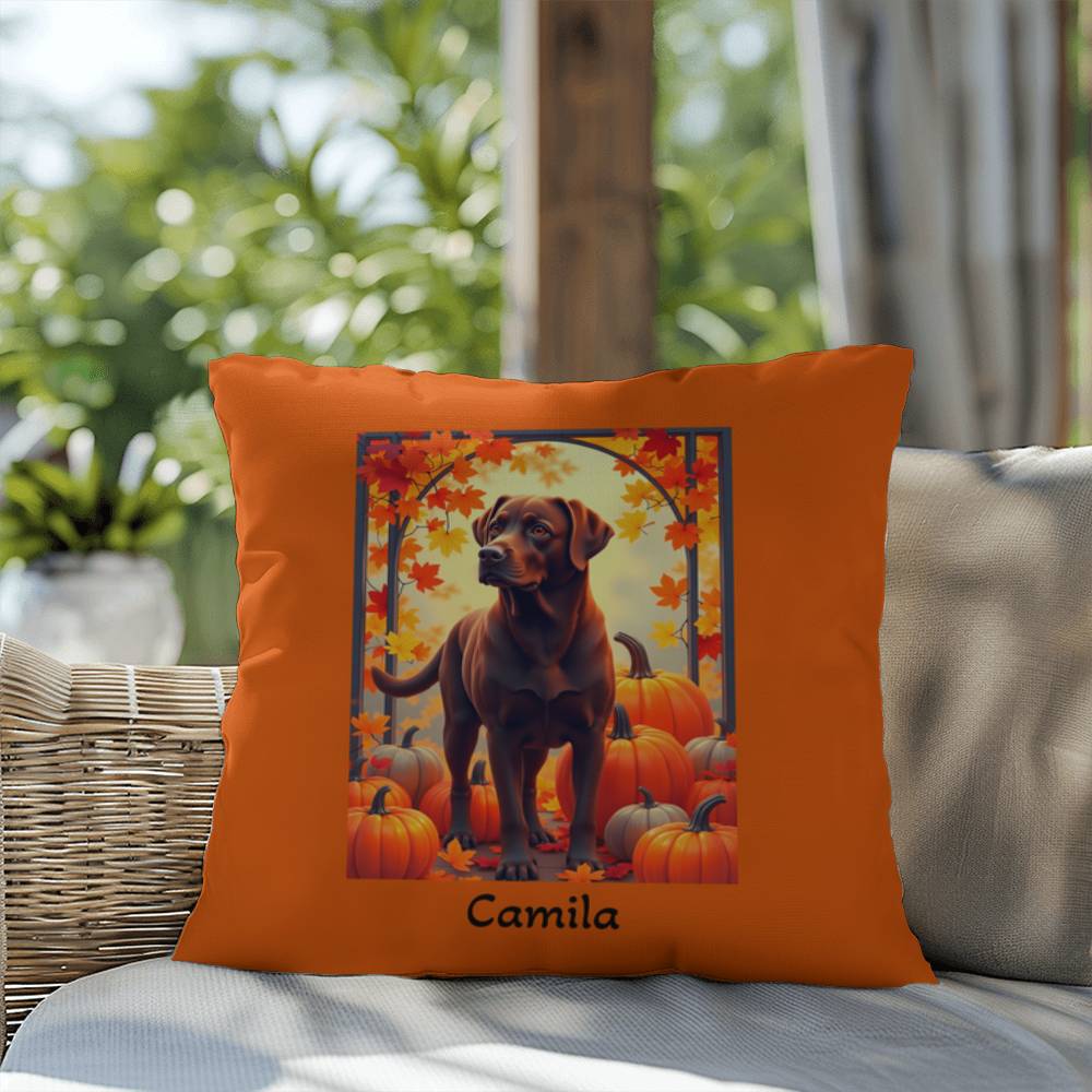 Chocolate Labrador Retriever pillow, personalized indoor outdoor lab dog cushion, home accent - MySisterIsASurvivor