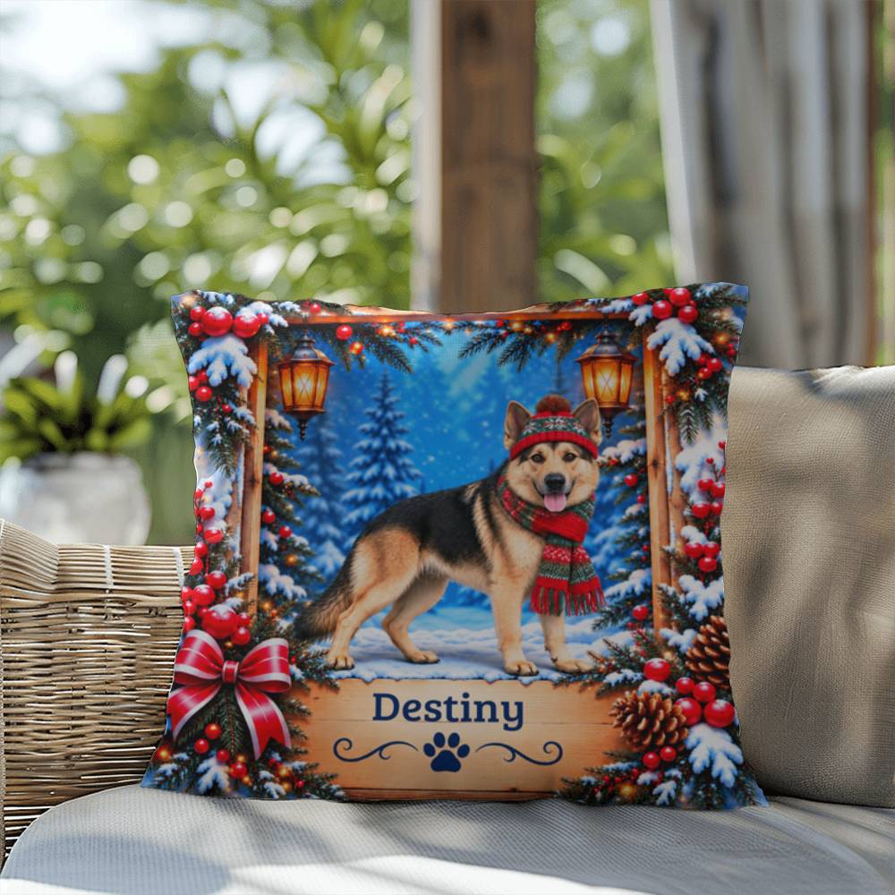 German Shepherd (Reverse Mask) - Personalized Winter Lodge Pillow, Custom Name Gift for GSD Fans