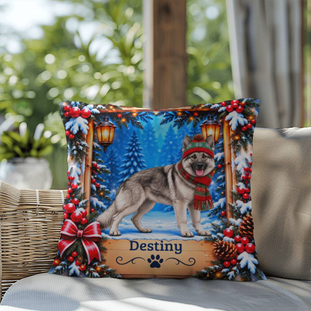 German Shepherd (Silver Sable Coat) - Personalized Snowy Forest Pillow, Custom Name Winter Gift - MySisterIsAsurvor