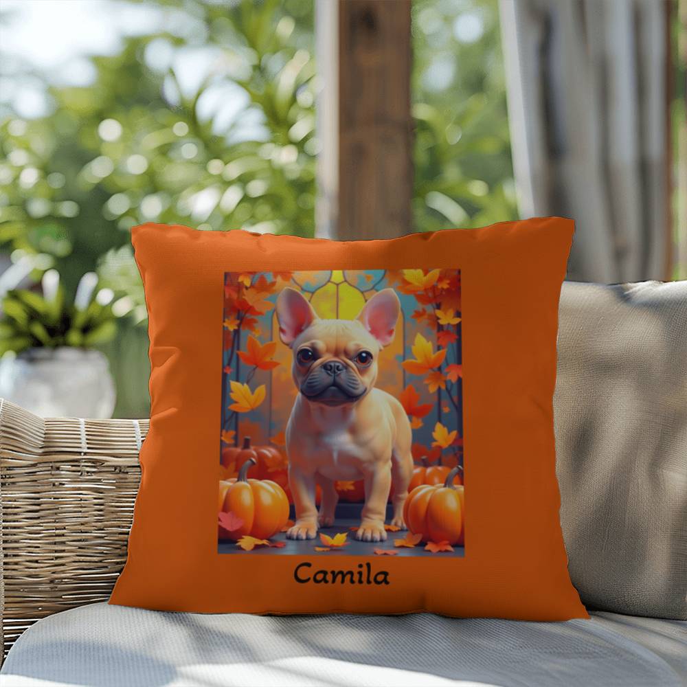 Fawn French Bulldog pillow, personalized indoor outdoor dog cushion, custom Frenchie accent - MySisterIsASurvivor