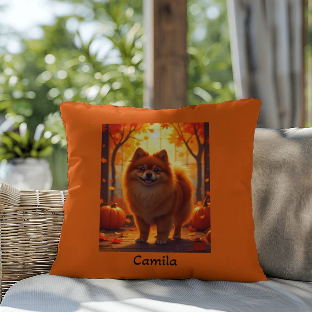 Red Pomeranian indoor outdoor pillow, custom dog cushion, cute pet lover accent throw pillow