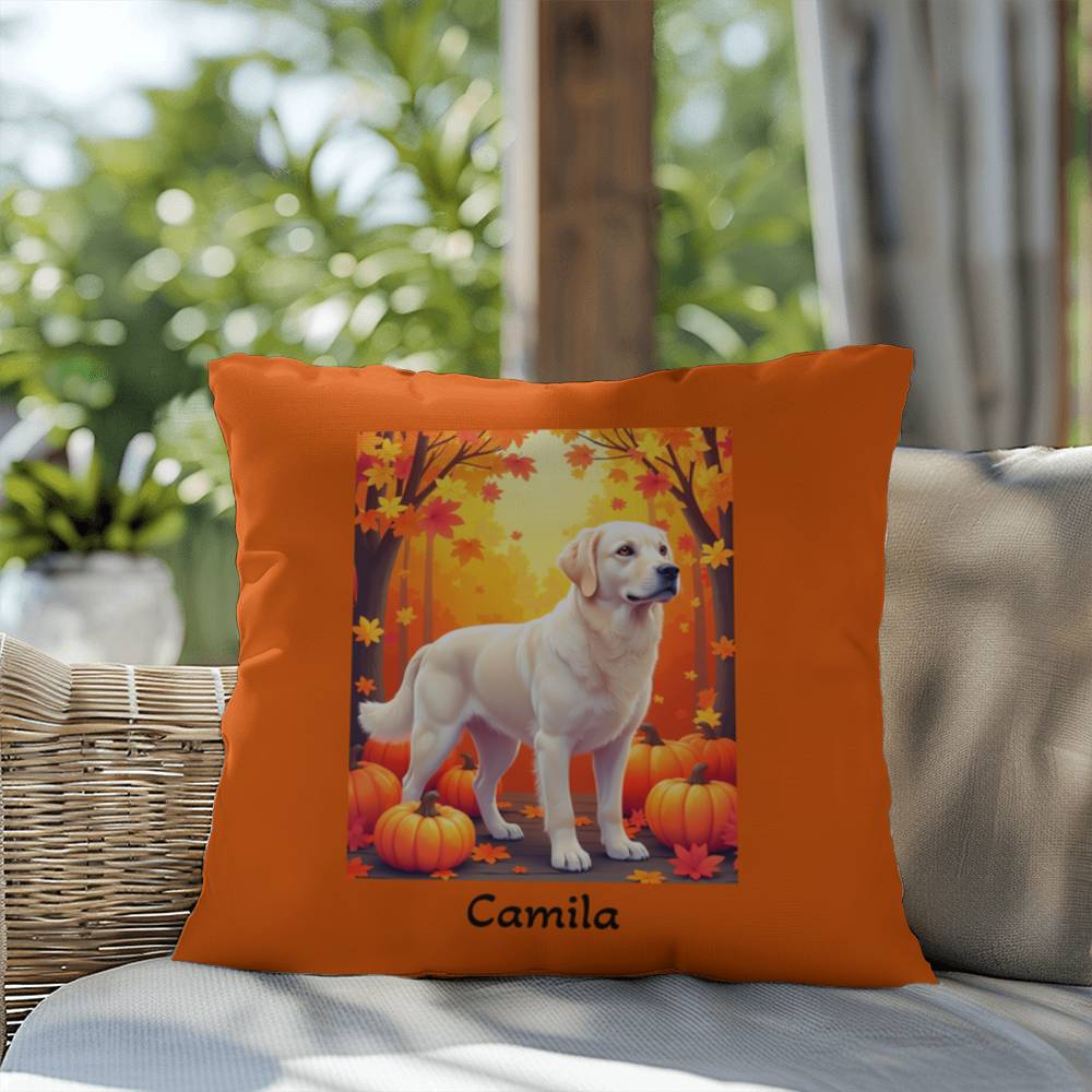 Cream Golden Retriever pillow, personalized indoor outdoor dog cushion, water-resistant decor - MySisterIsASurvivor