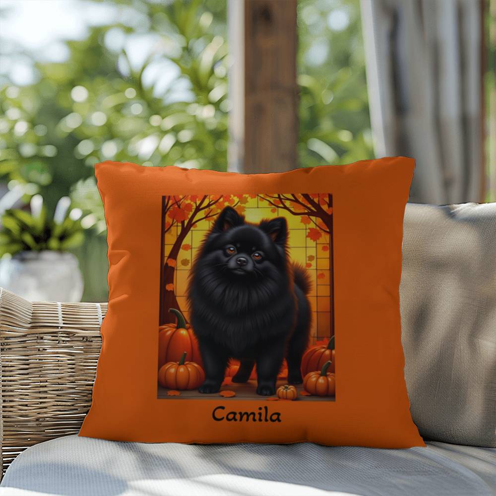 Black Pomeranian indoor outdoor pillow, custom dog cushion, cozy pet accent gift for dog lovers