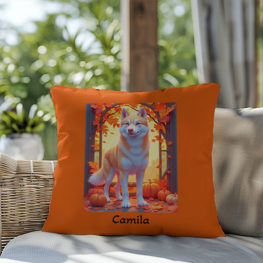 Light Red Husky blue eyes pillow, custom indoor outdoor dog cushion, pet owner patio decor - MySisterIsASurvivor