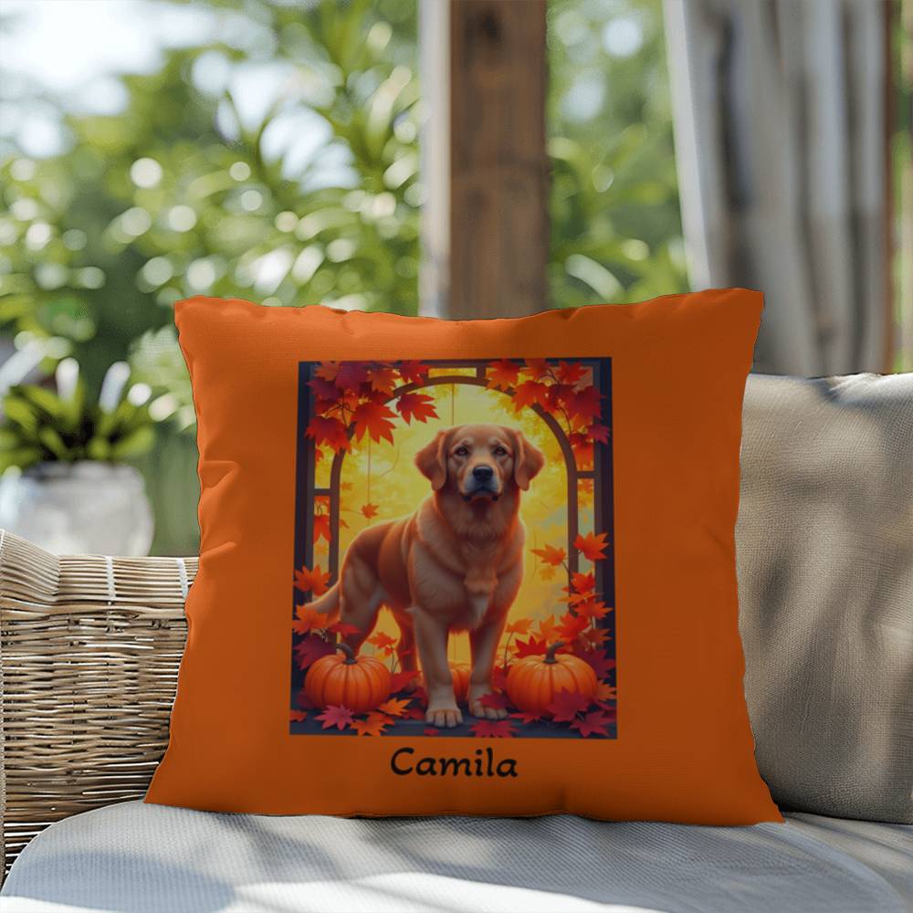 Dark Golden Retriever pillow, custom indoor outdoor dog cushion, water-resistant accent - MySisterIsASurvivor