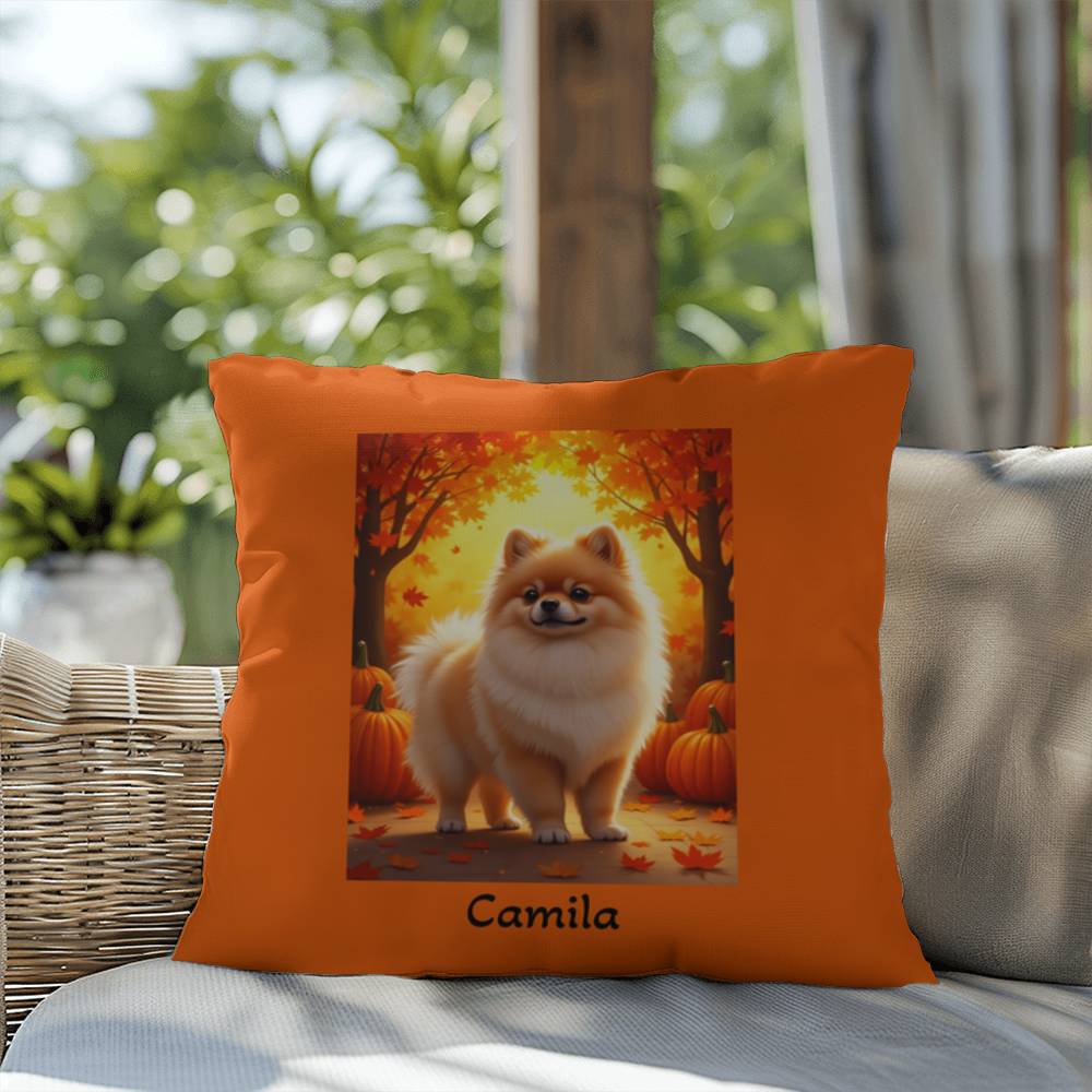 Cream Sable Pomeranian indoor outdoor pillow, custom dog cushion, pet lover accent throw pillow