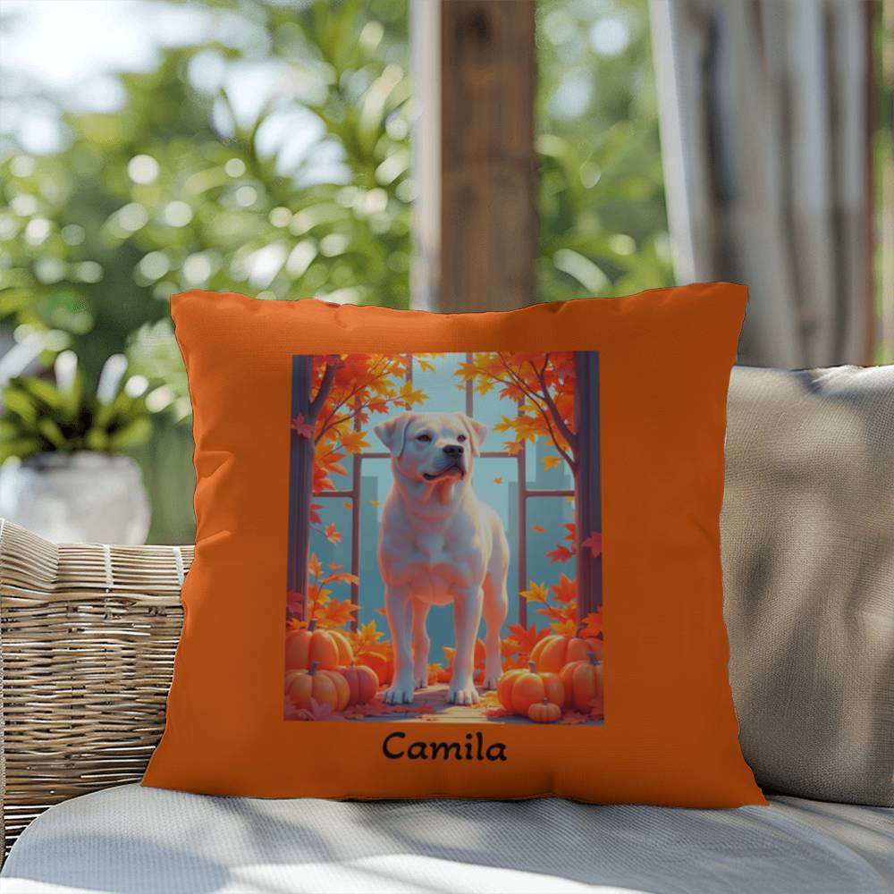 White Rottweiler pillow, personalized indoor outdoor dog cushion, water-resistant Rottie decor - MySisterIsASurvivor