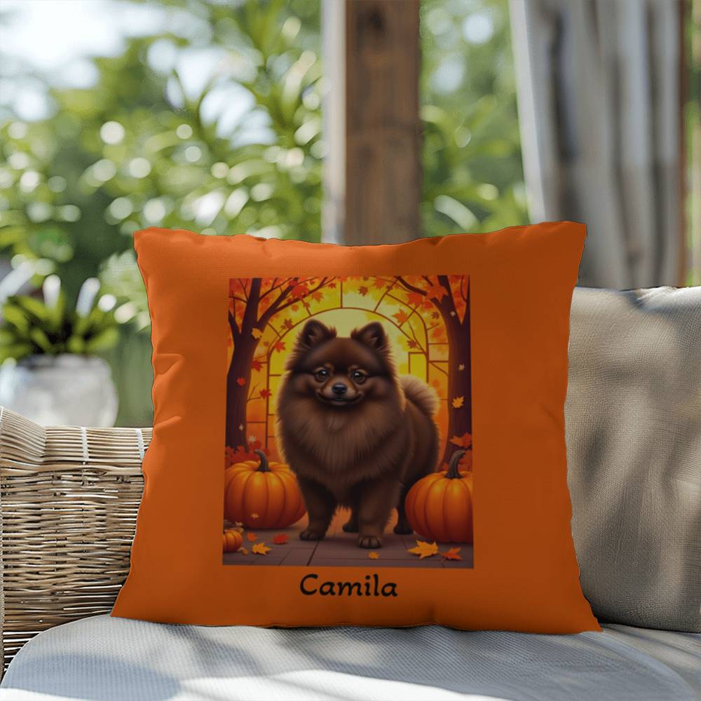 Chocolate Pomeranian indoor outdoor pillow, custom dog cushion, cozy pet lover home accent