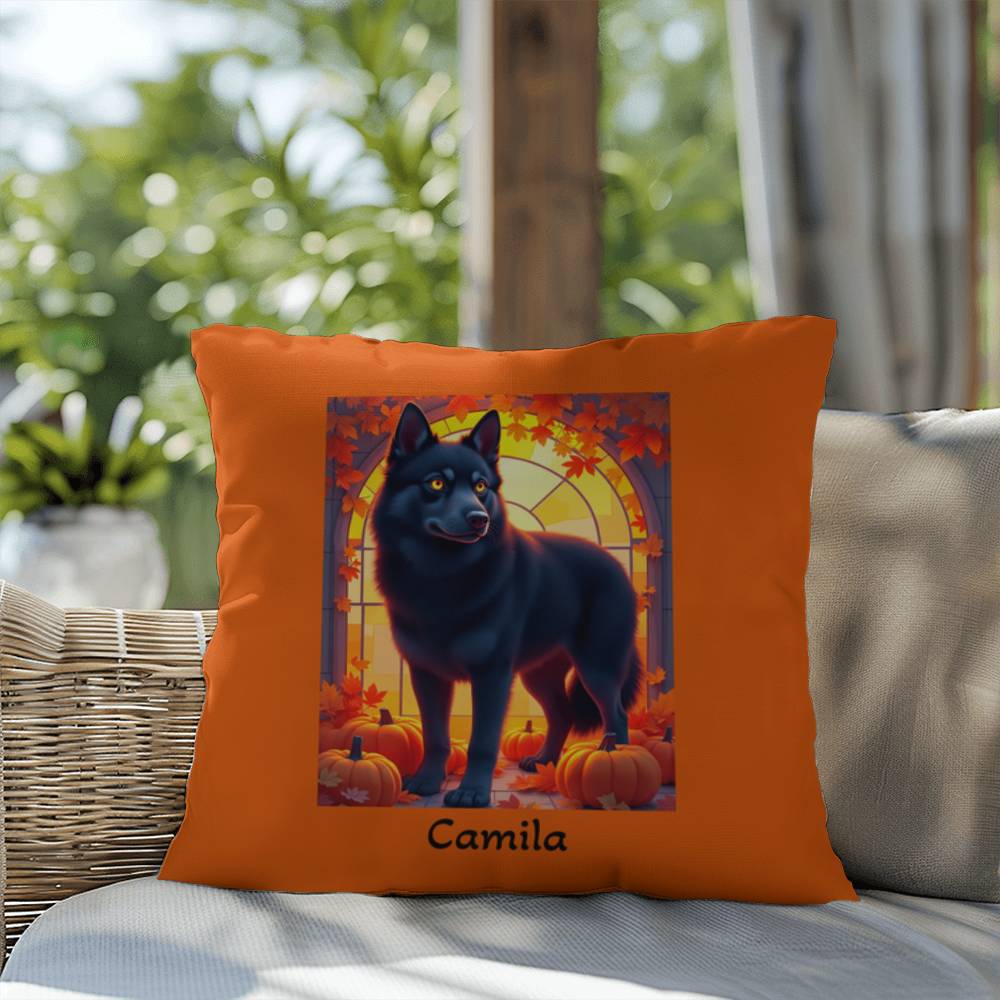 Black Siberian Husky pillow amber eyes, personalized indoor outdoor dog cushion for Husky lovers - MySisterIsASurvivor