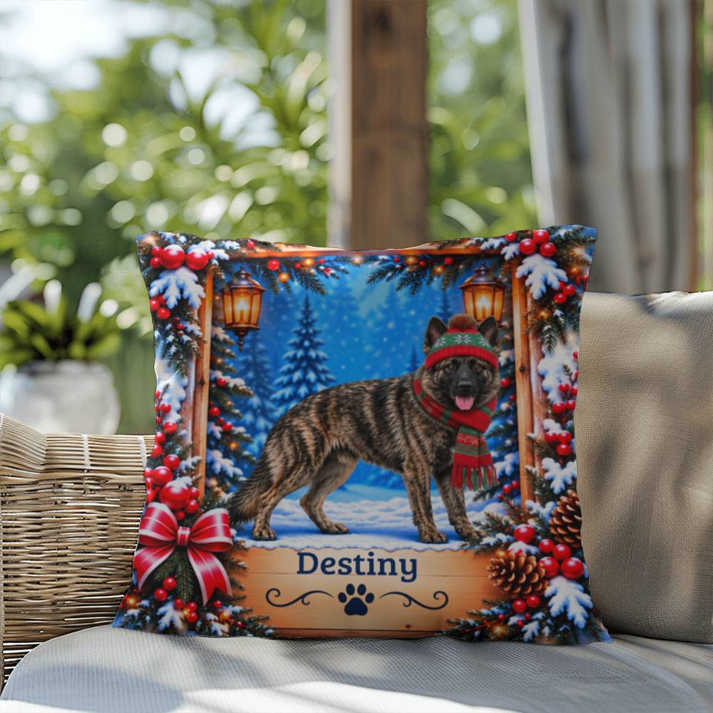 German Shepherd (Brindle Coat) - Personalized Dog Name Pillow, Rustic Winter Lodge Decor