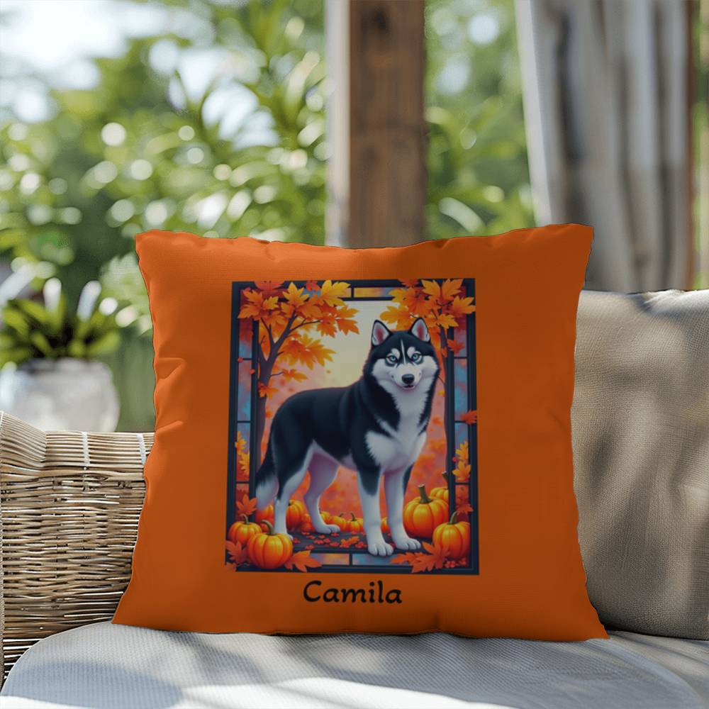 Black and White Husky pillow blue eyes, custom indoor outdoor dog cushion, gift for Husky fans - MySisterIsASurvivor