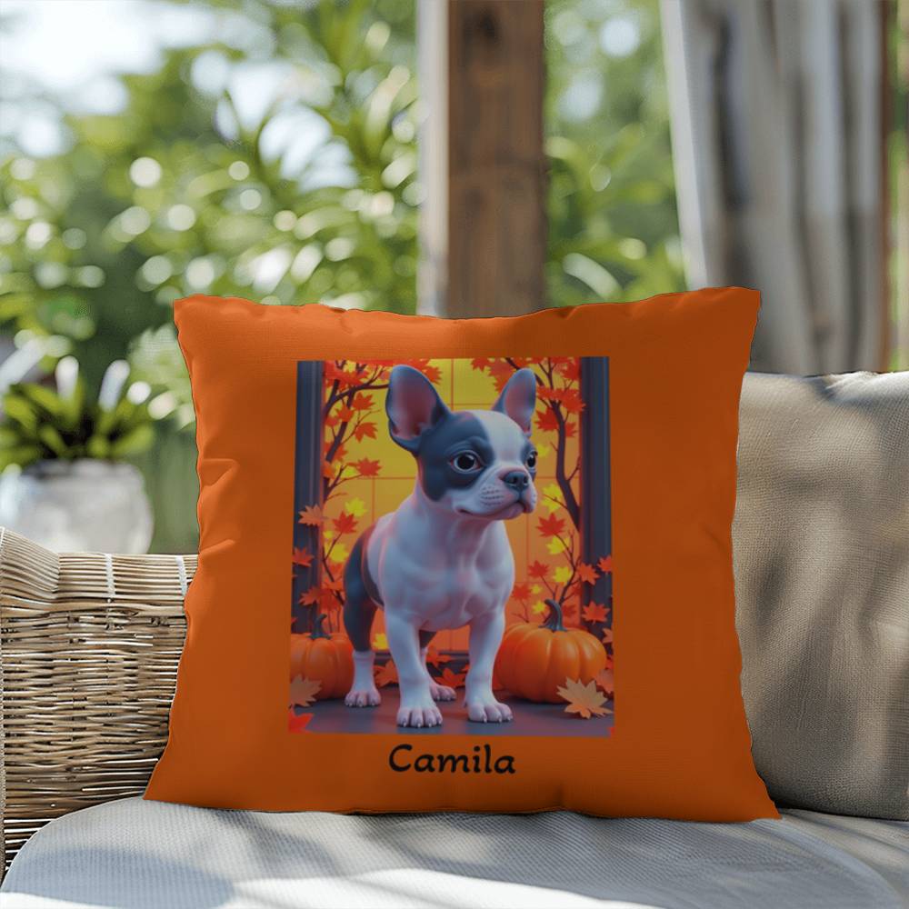Blue Pied French Bulldog pillow, personalized indoor outdoor dog cushion, Frenchie lover decor - MySisterIsASurvivor