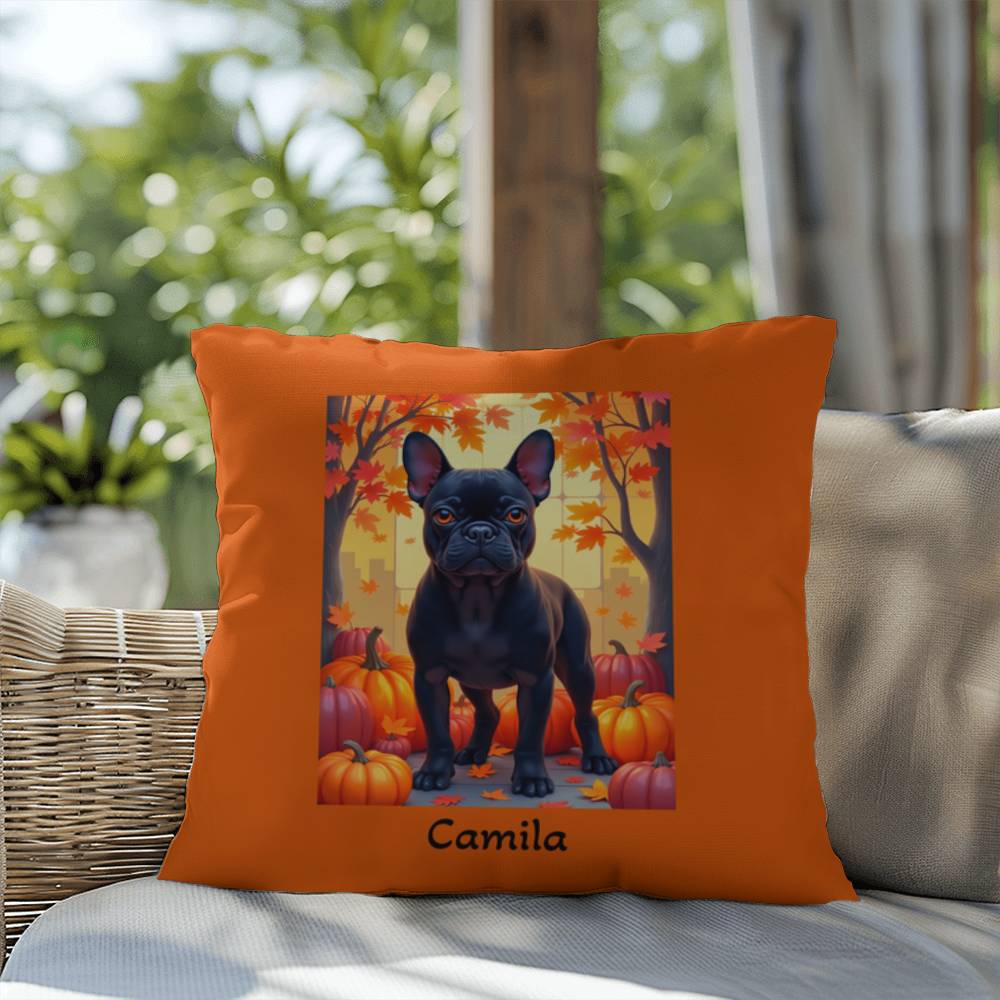 Black French Bulldog pillow, personalized indoor outdoor dog cushion, custom Frenchie decor - MySisterIsASurvivor