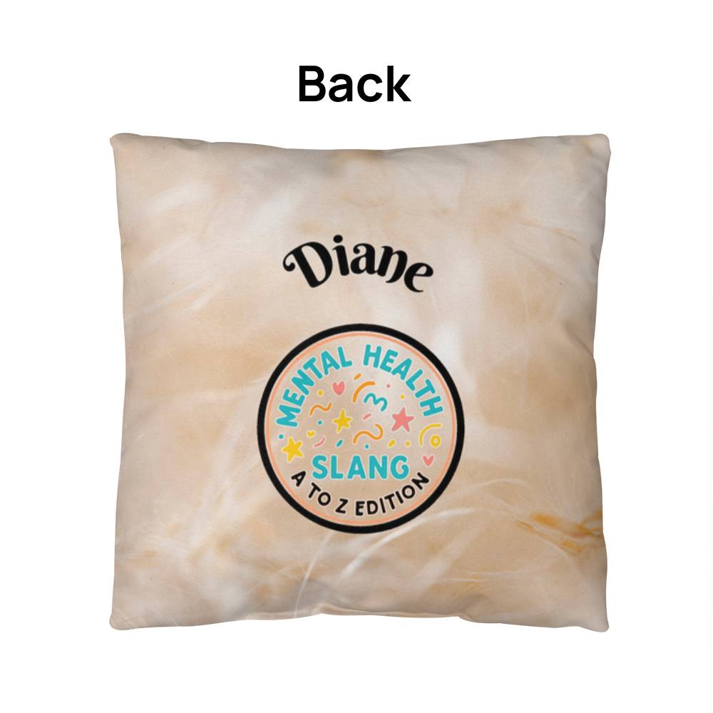Slang spectrum pillow featuring A to Z mental wellness terms, ideal for emotional support décor
