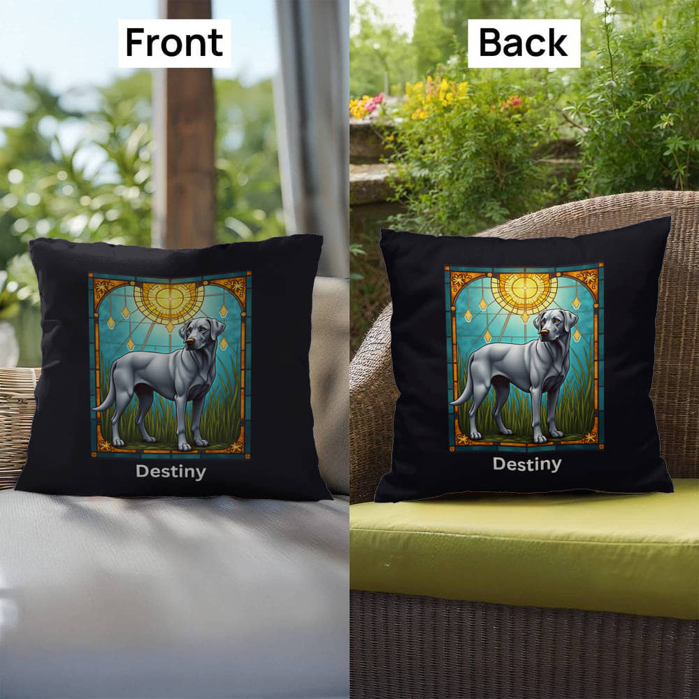 Silver Labrador Retriever Pillow, personalized stained glass gift for indoor/outdoor décor