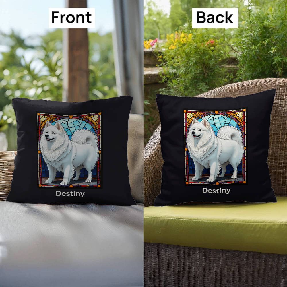 American Eskimo Stained Glass Pillow, personalized home and patio décor for dog lovers