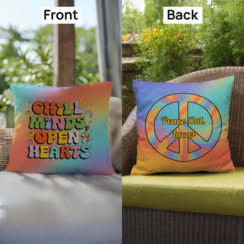 Chill Minds Open Hearts personalized pillow, indoor outdoor therapy cushion decor - MySisterIsASurvivor