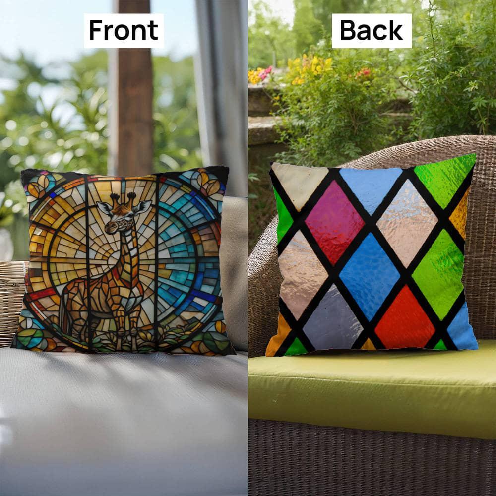 Shop our premium giraffe stained glass indoor outdoor pillow from MySisterIsASurvivor.