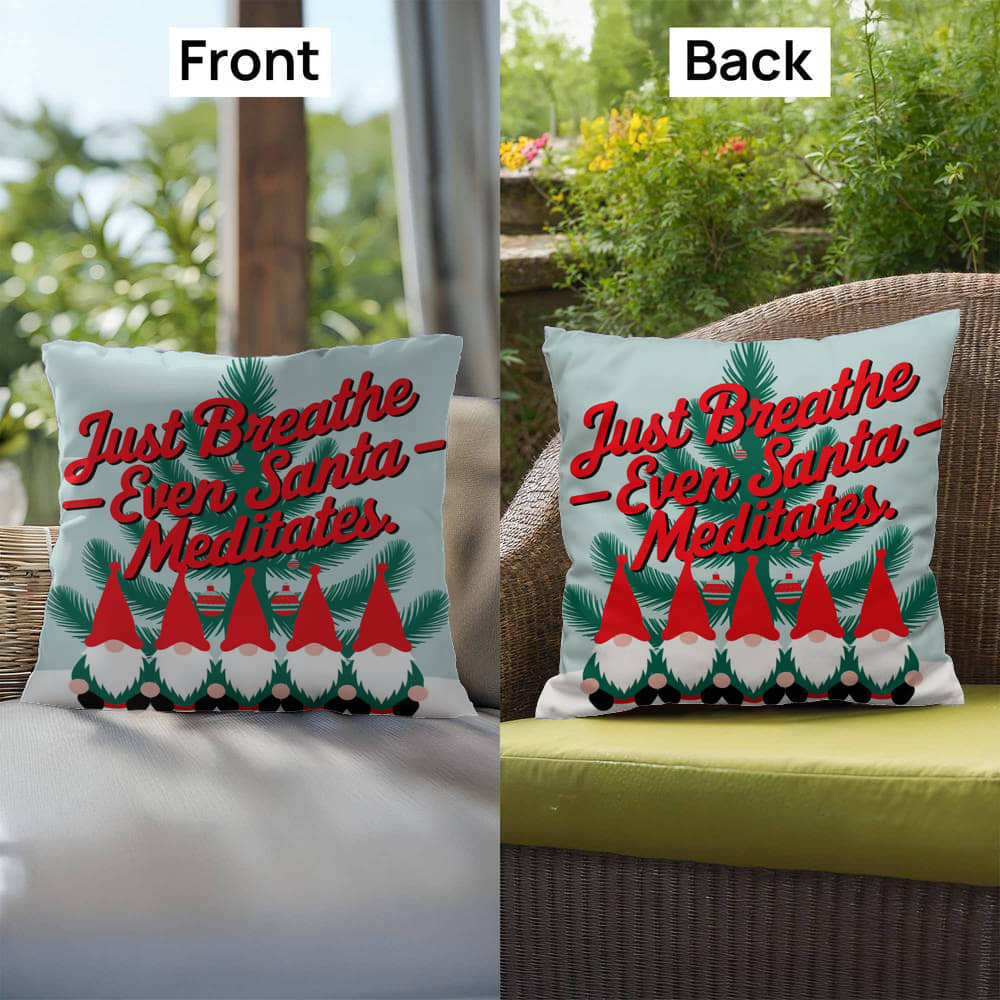 Just Breathe - Even Santa Meditates Throw Pillow - Funny calm Christmas pillow for relaxation